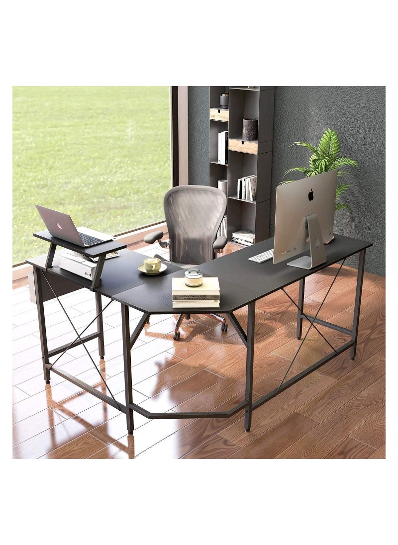 ACPLAY - Modern L-Shaped Computer Office Desk Corner Gaming Desk with Monitor Stand Home Office Study Writing Table Workstation - Image 1