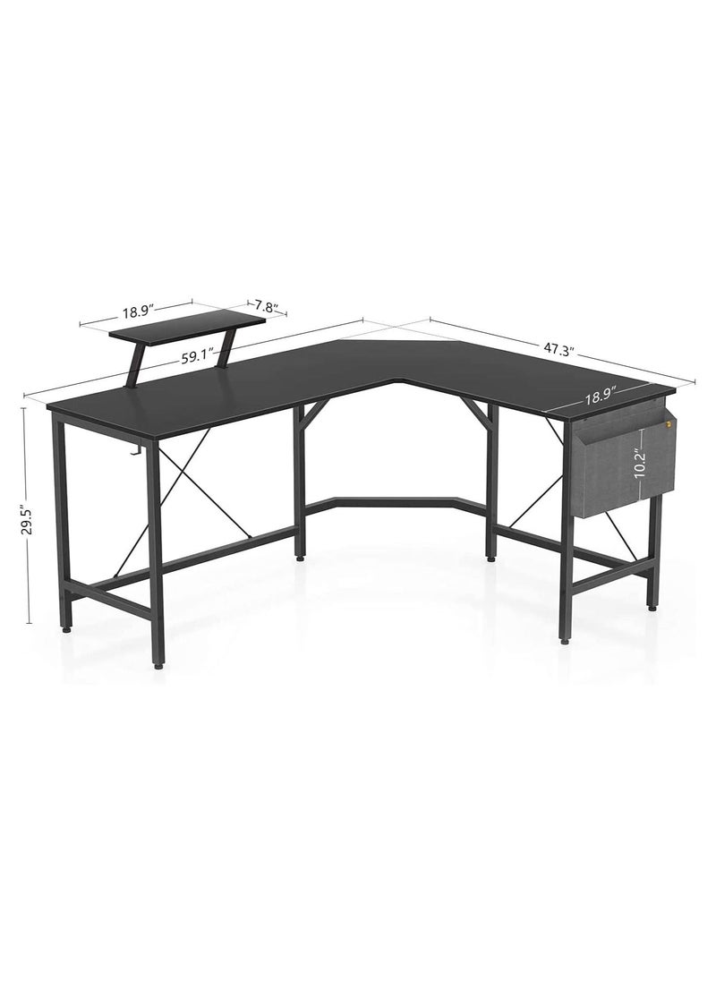 ACPLAY - Modern L-Shaped Computer Office Desk Corner Gaming Desk with Monitor Stand Home Office Study Writing Table Workstation - Image 1