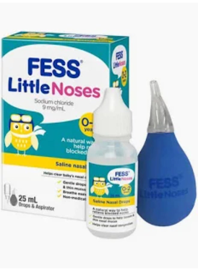 FESS LITTLE NOSES SODIUM CHLORIDE 9MG/ML 0-2 YEARS + SALINE NASAL DROPS 25ML WITH ASPIRATOR - Image 2