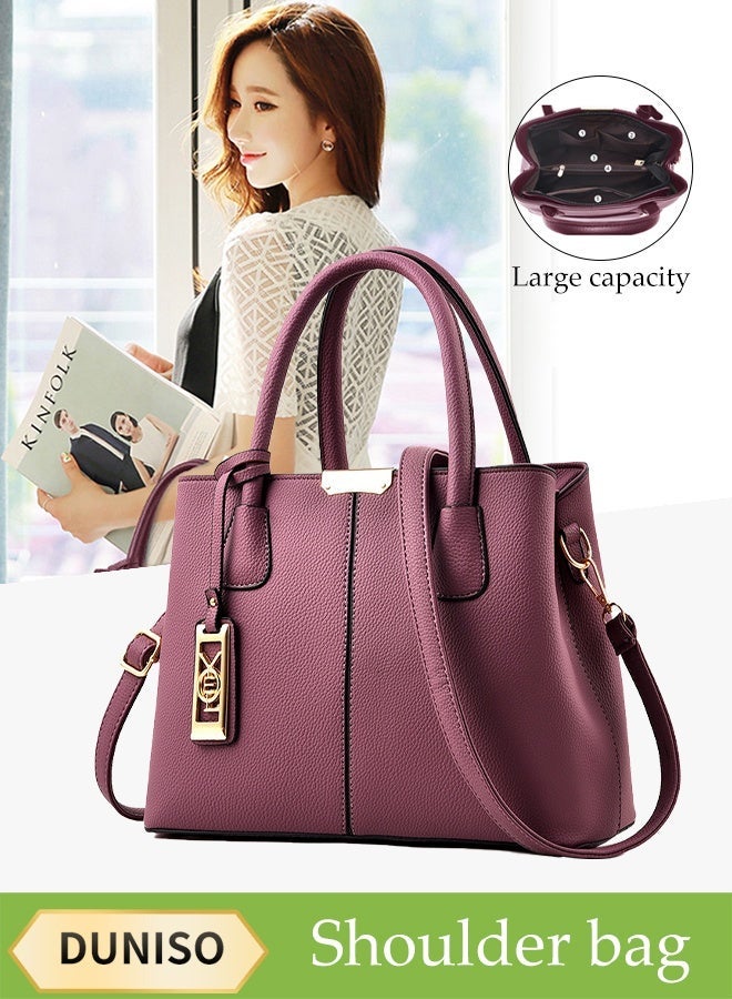 DUNISO Womens Shoulder Bag Soft Leather Messenger Bag Fashionable Large Capacity Handbag With Pendant Adjustable Shoulder Strap Suitable For Commuting Travel Shopping Storage And Organization Purple - Image 1