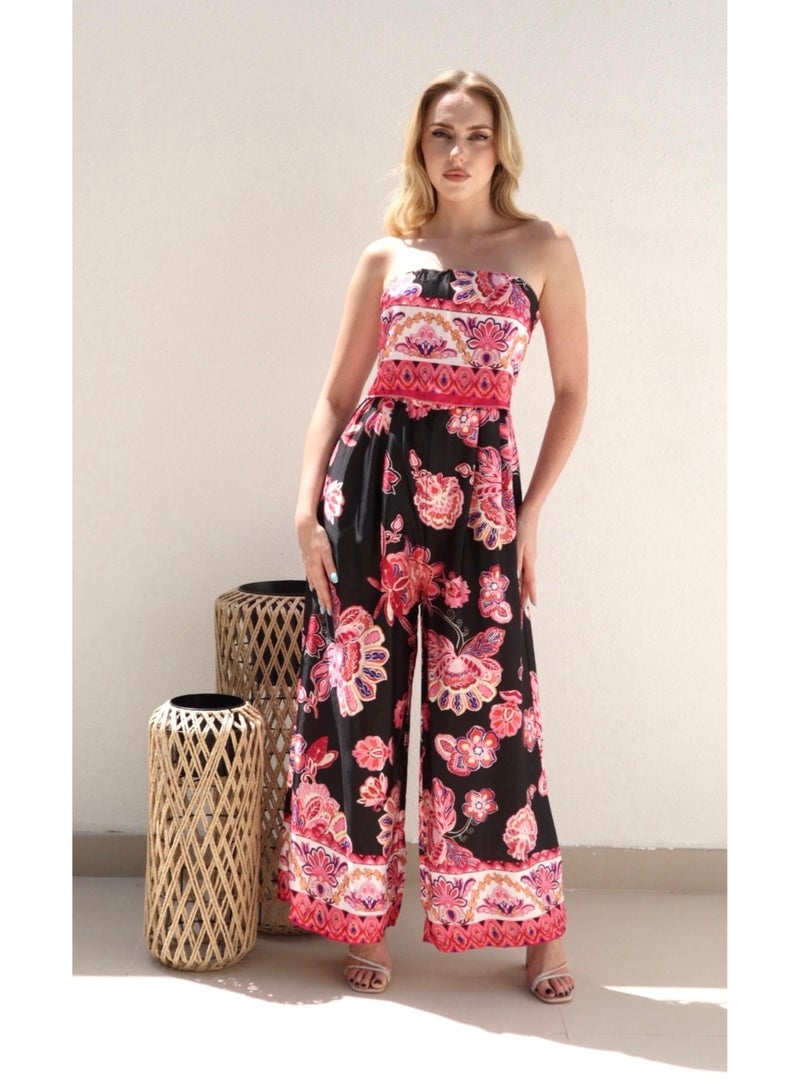 Alorabella Violet Floral Jumpsuit - Black  - Image 1