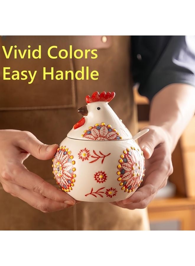 HOMESTAR Ceramic Salt Cellar with Lid and Spoon, 13 OZ Large Chicken Salt Jar, Salt Holder for Counter, Coffee, Sugar, Spices and Candies, Salt Containers for Countertop - Image 3