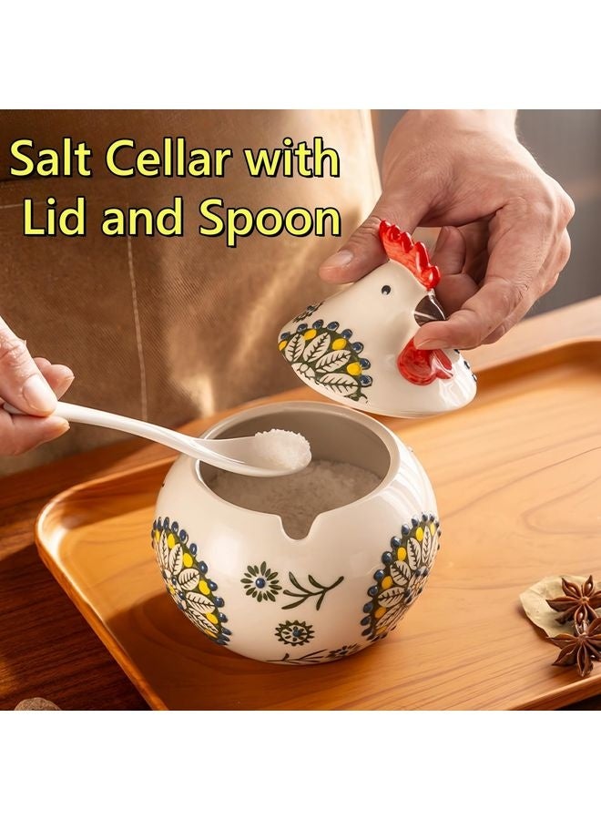 HOMESTAR Ceramic Salt Cellar with Lid and Spoon, 13 OZ Large Chicken Salt Jar, Salt Holder for Counter, Coffee, Sugar, Spices and Candies, Salt Containers for Countertop - Image 4