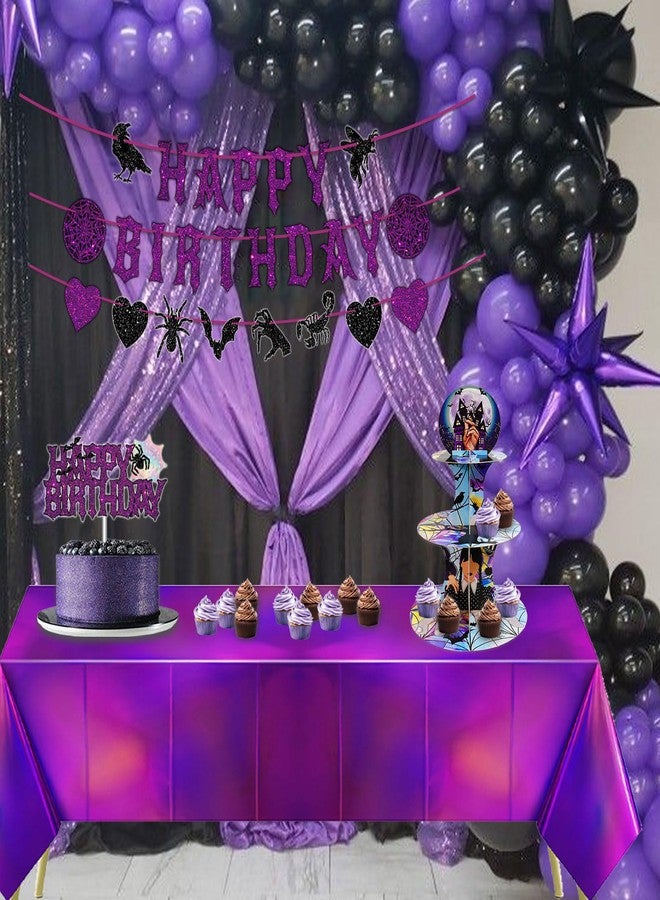XCX Halloween Birthday Party Decorations Purple Black Gothic Decor, Black Purple Glitter Spooky Photo Booth Prop Backdrop for Girls, Gothic Inspired Party Supplies Set Include Banner, Cake Toppers, Tablecloth 54" x 108" - Image 5