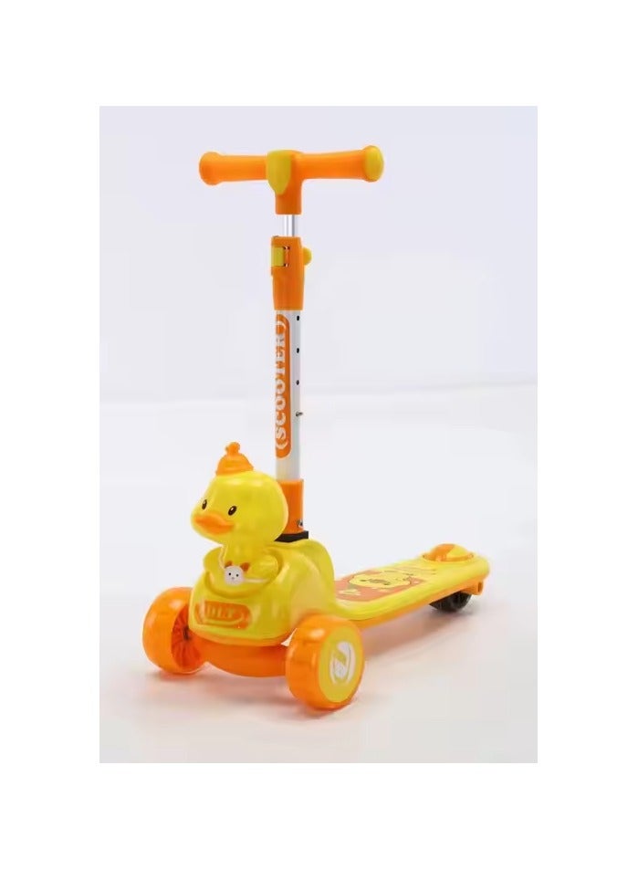 yellow duck children's scooter three-wheel thickened skateboard silicone grip with handbrake for 2-6 year old baby