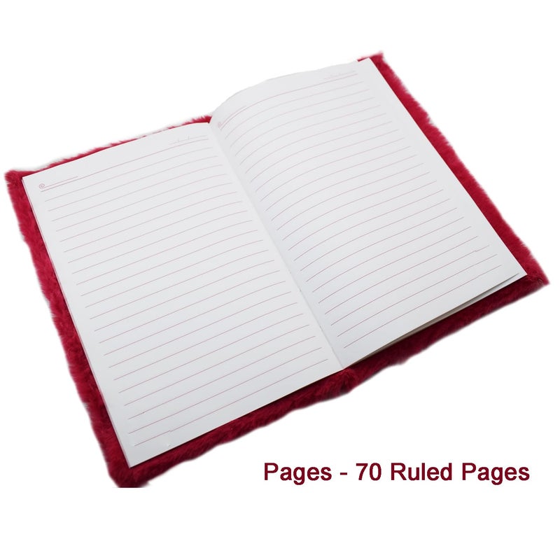 Asera 1 Pc Fur Plush Diary with attached Pencil Pouch for Kids (21.5 * 15 cms) / Birthday Return Gifts for Kids, 70 Pages (Red Dino) - Image 4