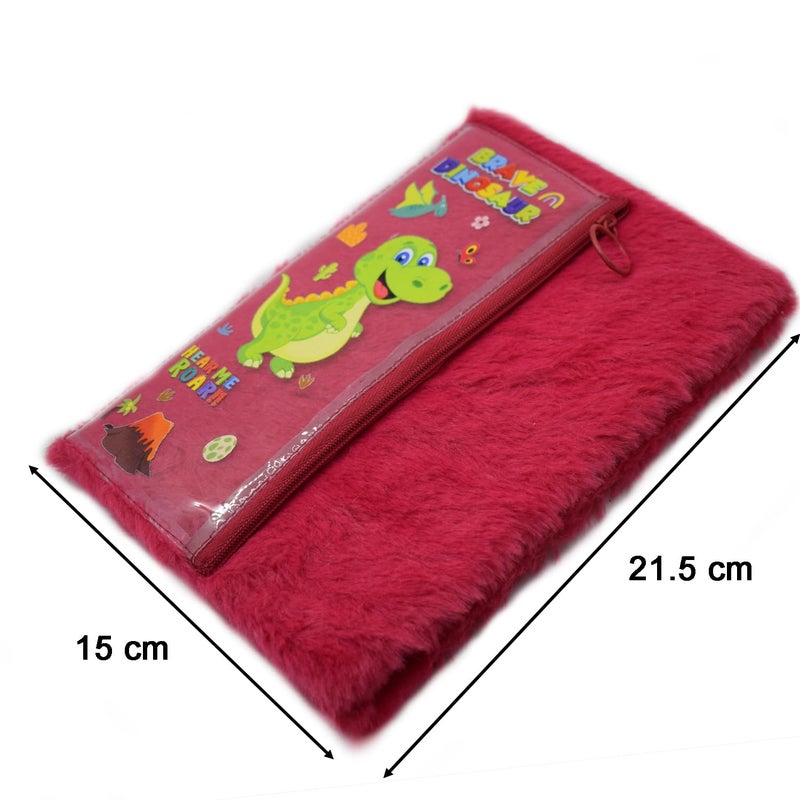 Asera 1 Pc Fur Plush Diary with attached Pencil Pouch for Kids (21.5 * 15 cms) / Birthday Return Gifts for Kids, 70 Pages (Red Dino) - Image 3