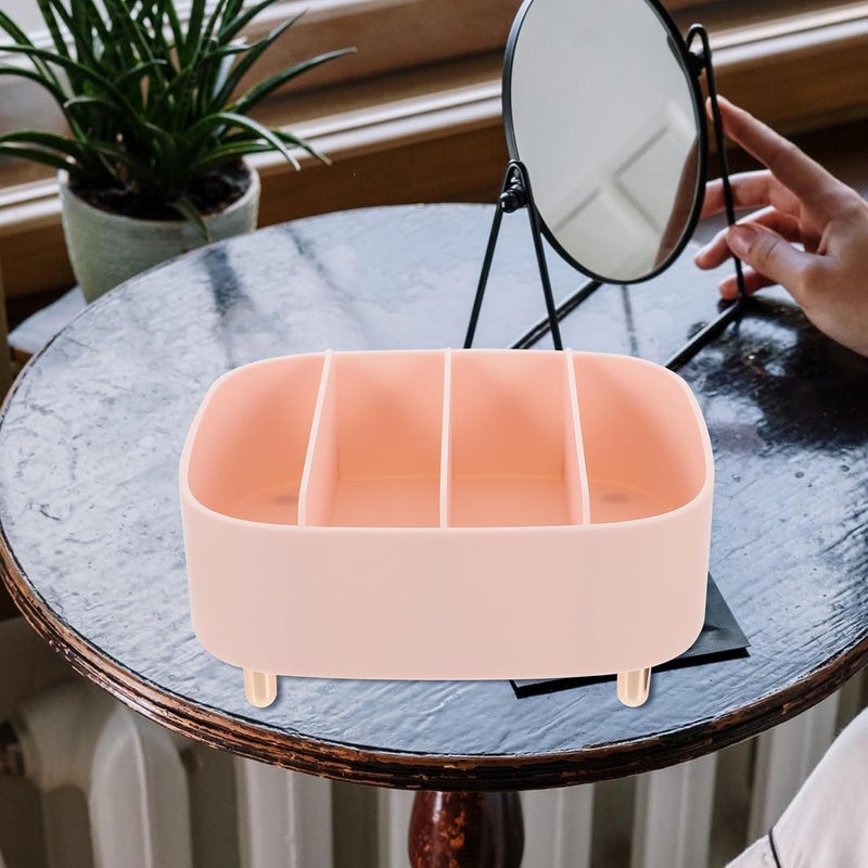 Makeup Palettes Holder and Divided Eyeshadow Storage Box, Large Capacity 4-grid Pink Desktop Makeup Organizer Case for Cosmetics Storage and Vanity Table - Image 5
