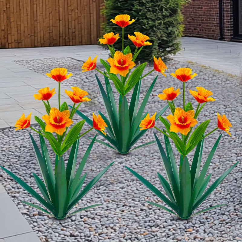 Homight Metal Agave Plant Outdoor Decoration Outdoor Garden Decoration Daffodils Flowers Mexican Yard Art Daffodils Flowers Decorative Garden Gift (3 Big Orange Daffodil) - Image 1