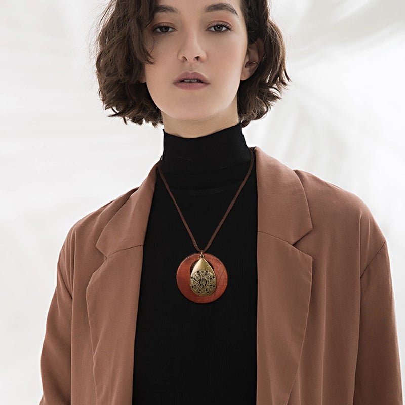 SAILIMUE 6Pcs Long Pendant Necklaces for Women Boho Vintage Wood Fall Sweater Necklaces Set Statement Feather Dragonfly Peace Sign Y Necklace Hippie Handmade Fashion Jewelry Accessories - Image 5