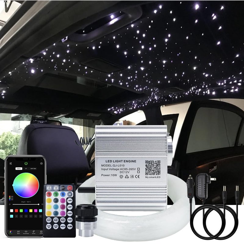 AKEPO 10W Twinkle Fiber Optic Lights kit APP Control with Music Mode for Star Ceiling Sky Light Car Home Use RGBW Light EngineOptical Fiber Cable 460pcs of 98ft3m003004006in28key Remote