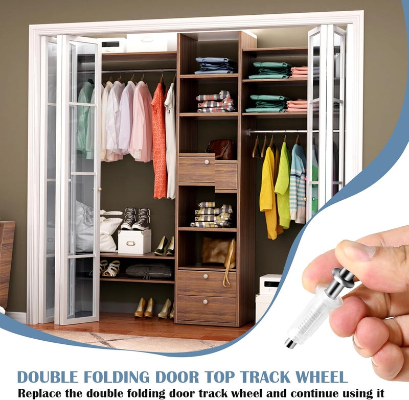 AUUTI 4 Pcs Spring Loaded Bi-Fold Door Hardware Kit - Top Roller Guide Wheel and Pivot for Folding Closet Doors, Bifold Repair Kit - Image 4