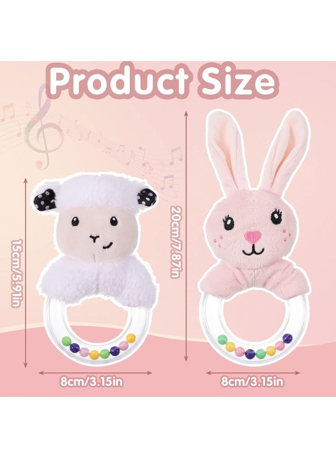 2Pcs Baby Soft Rattle Sensory Toys, Newborn Baby Rattle Stuffed Animals Hand Grip Set Early Educational Toy forToddler 0 3 6 9 12 Month Infant Boys Girls Shower Gift - Image 2