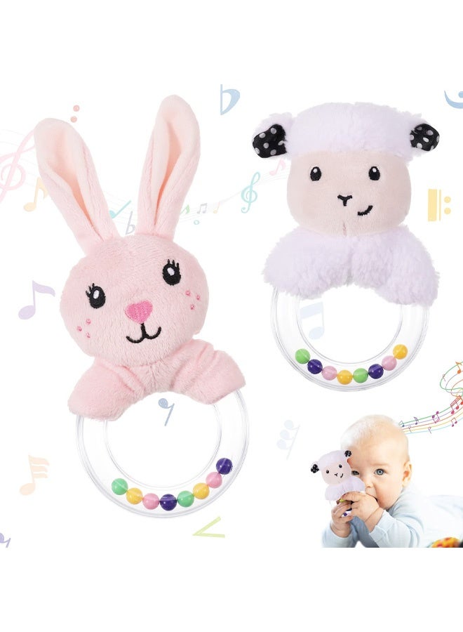 2Pcs Baby Soft Rattle Sensory Toys, Newborn Baby Rattle Stuffed Animals Hand Grip Set Early Educational Toy forToddler 0 3 6 9 12 Month Infant Boys Girls Shower Gift - Image 1