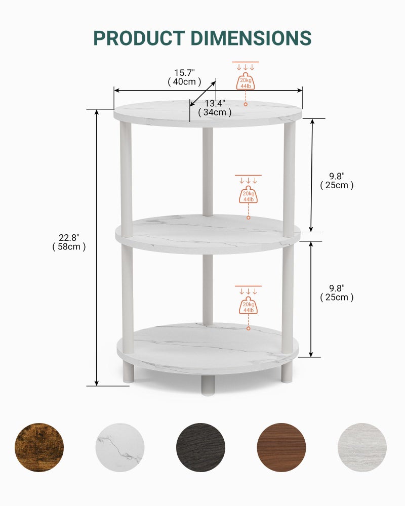 RISWER Small Round Side Table - 3-Tier Oval Accent Table for Small Spaces, Rustic Wood and Metal Couch End Table, Nightstand for Bedroom or End Table Living Room, Easy to Assemble, Marble White - Image 3
