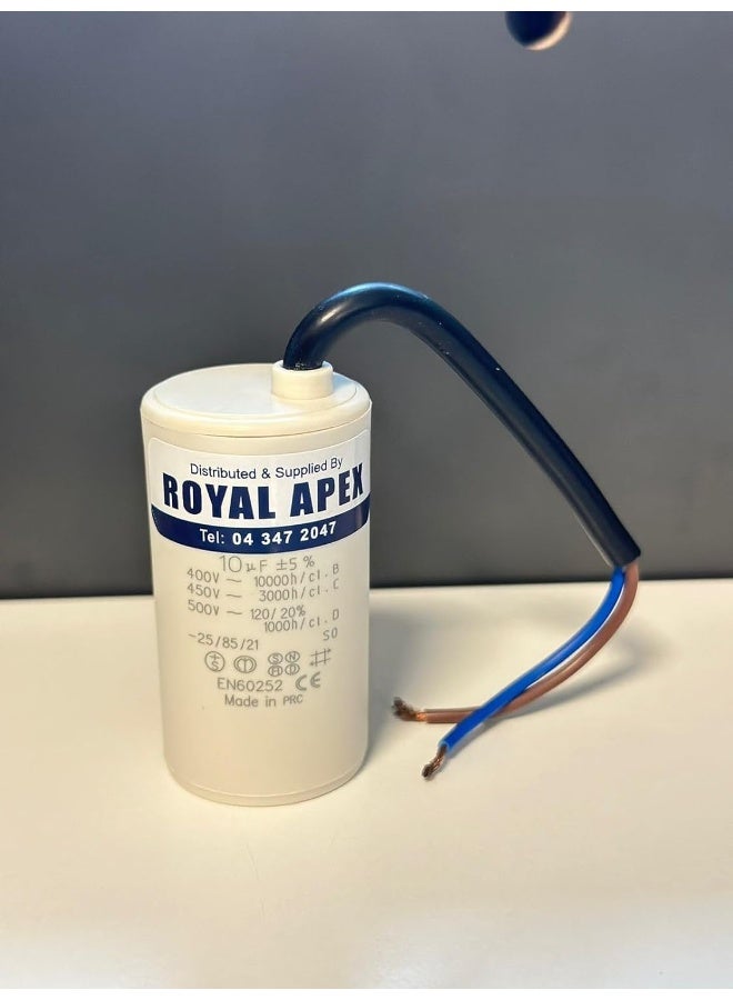 Royal Apex Wired Pvc Round Capacitor With Ce En60252 Standards Wired 10Mfd 10‚µf - Image 1