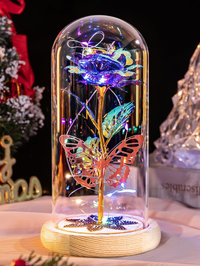 Beferr Birthday Gifts for Women Galaxy Colorful Rose Crystal Flowers Gift for Women Eternal Flowers Mothers Day Rose Gifts for Mum Grandma Girlfriend Nana Mothers Day Light Up Flower Gift