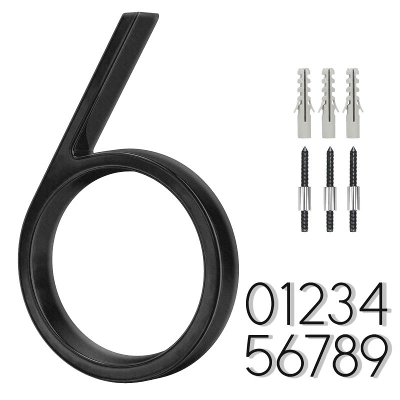 BVNUD 6 Inch Stainless Steel Floating House Number, Metal Modern House Numbers, for Outdoor Mailbox Yard Home Wall DoorGarage Gate with Nail Kit, Coated Black, 911 Visibility Signage - Image 1