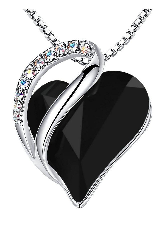 Leafael Holiday Gift Necklaces For Women, Infinity Love Heart Pendant With Jet Black Healing Stone For Protection, Silver Plated 18 + 2 Inch Chain, Christmas Jewelry Or Birthday Gifts For Mom & Wife - Image 1