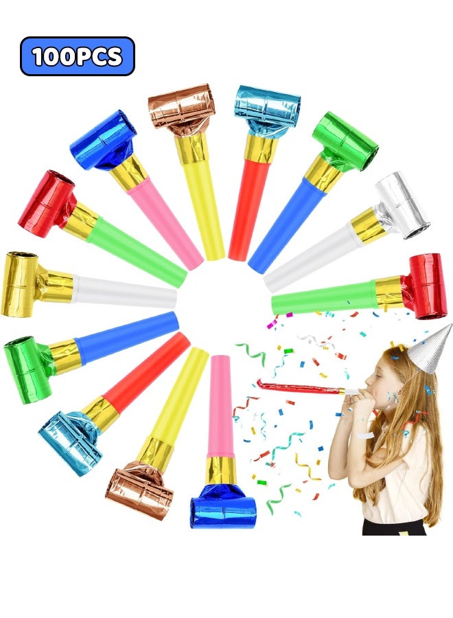 100PCS Party Blowers, Party Blowers for Kids, Party Blowouts, Party Noise Makers Horns, Colorful Birthday Blowers, Noisemakers Blow Horns Party Whistles Favors for Birthday, New Years Events (Random Colors) - Image 1