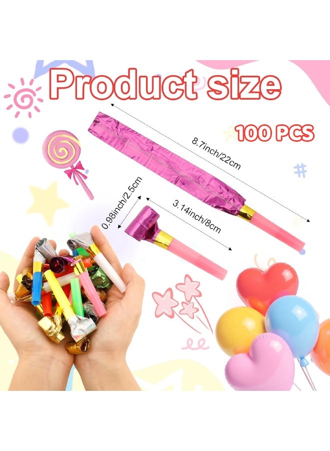 100PCS Party Blowers, Party Blowers for Kids, Party Blowouts, Party Noise Makers Horns, Colorful Birthday Blowers, Noisemakers Blow Horns Party Whistles Favors for Birthday, New Years Events (Random Colors) - Image 2