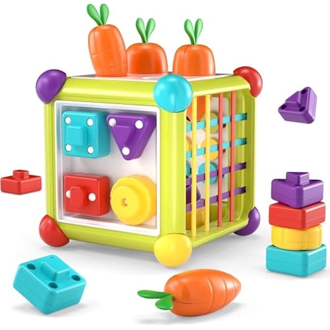 لعبة تصنيف الأشكال للأطفال، مكعب نشاط للأطفال من 1-3 سنوات، لعبة حصاد الجزر مونتيسوري، ألعاب تعليمية لتصنيف الأشكال للأطفال، ألعاب تعليمية متعددة الوظائف للأعمار من 12 شهرًا وما فوق - Image 1