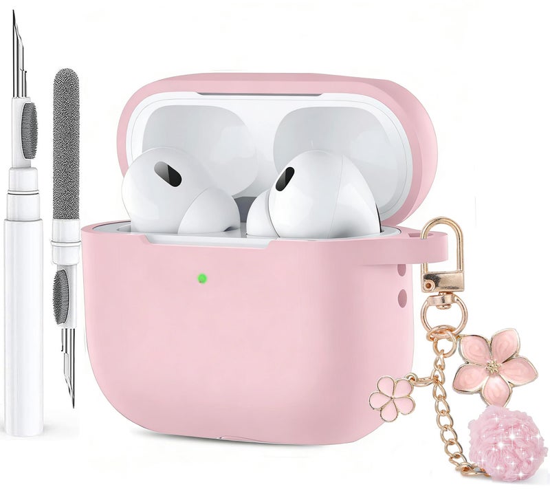 Olytop Cute Airpods Pro 3 Case Cover for Girl Women, Compatible Airpod Pro 3rd Generation with Flower Keychain&Cleaning Pen, Soft Silicone Protective Skin for Apple iPod Pro 3 Gen,Pink - Image 1