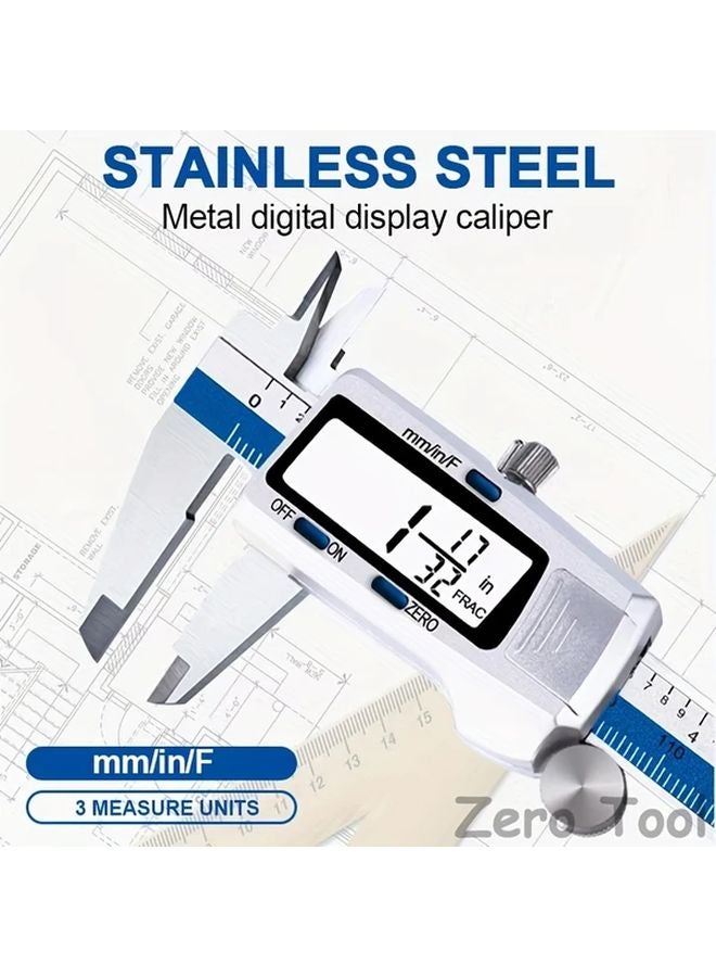Blue 6 Inch Digital Caliper 150mm Stainless Steel 0 01mm Precision Mm Inch Fraction Display - Image 2