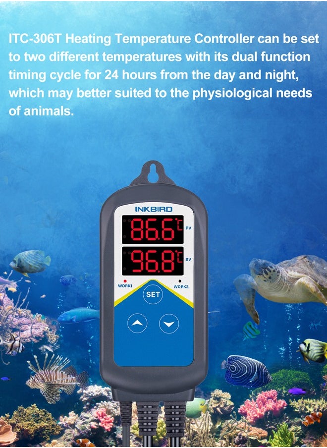 INKBIRD - INKBIRD ITC-306 Heating Temperature Controller Dual Relays Plug Digital Heater Thermostat Heating Control 24 Hours Day Night Cycle Timer - Image 1
