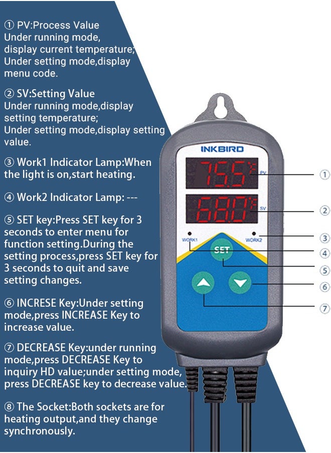 INKBIRD - INKBIRD ITC-306 Heating Temperature Controller Dual Relays Plug Digital Heater Thermostat Heating Control 24 Hours Day Night Cycle Timer - Image 1