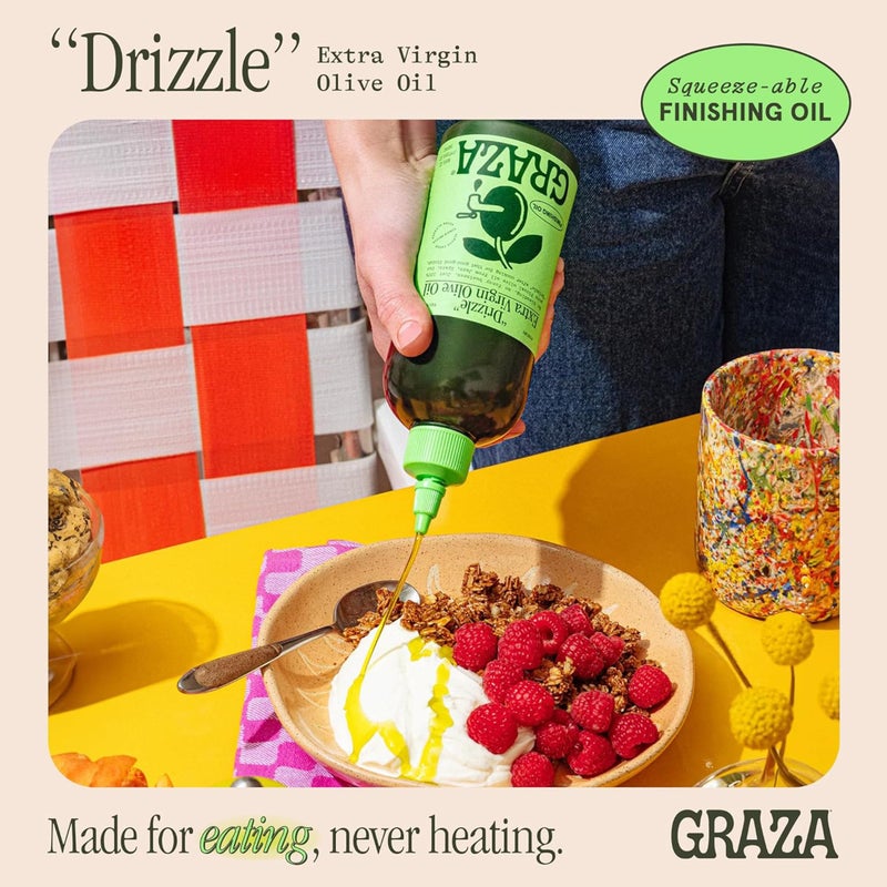 Graza Drizzle Extra Virgin Olive Oil, Finishing Oil - High Polyphenol Early Harvest EVOO Finishing Oil in a Squeeze Bottle - Single Origin Olive Oils from Spain - 16.9 Fl Oz (500ml) - Image 2