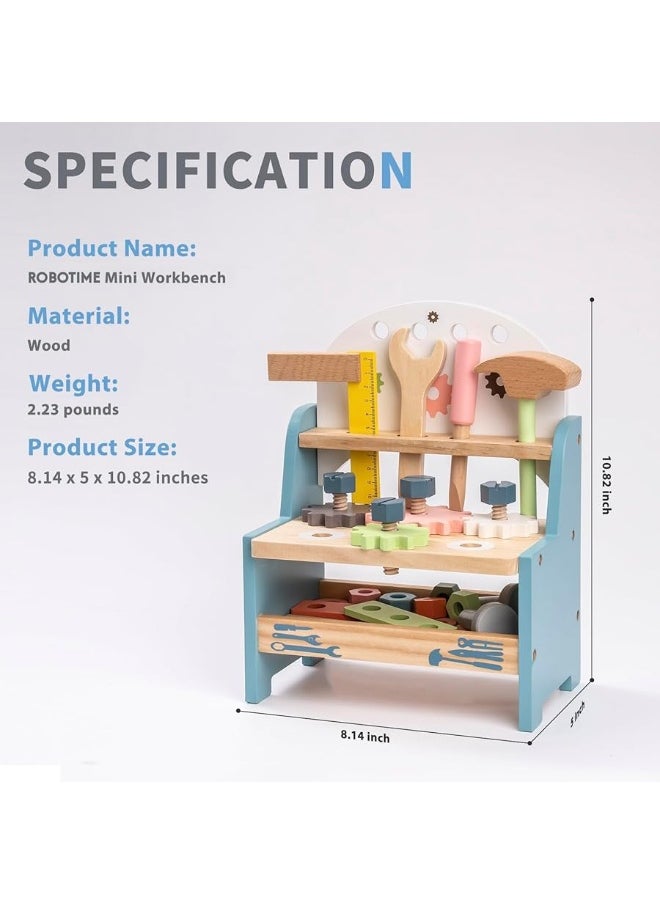 Robotime ROBOTIME Tool Bench Set for Toddlers - Mini Wooden Work Bench for Kids, Construction Toys w/Wooden Tools, Educational Pretend Play Gift Building Toy Tools Set for 18 Months 2 3 4 5 Boys Girls  - Image 2