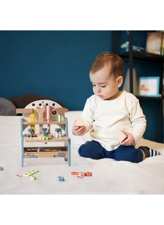Robotime ROBOTIME Tool Bench Set for Toddlers - Mini Wooden Work Bench for Kids, Construction Toys w/Wooden Tools, Educational Pretend Play Gift Building Toy Tools Set for 18 Months 2 3 4 5 Boys Girls  - Image 5