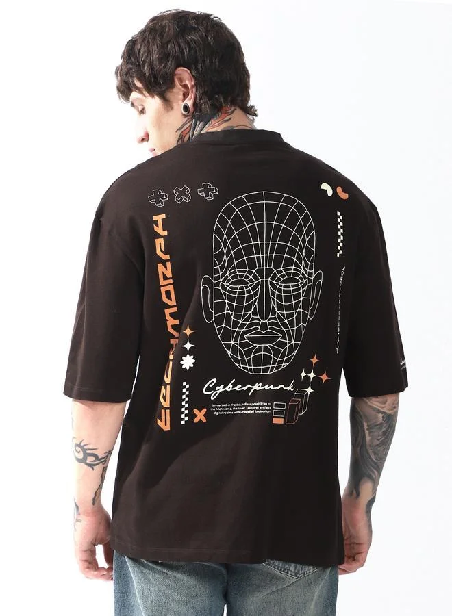Hubberholme Men Cyborg Graphic Printed Oversized Fit T-Shirt