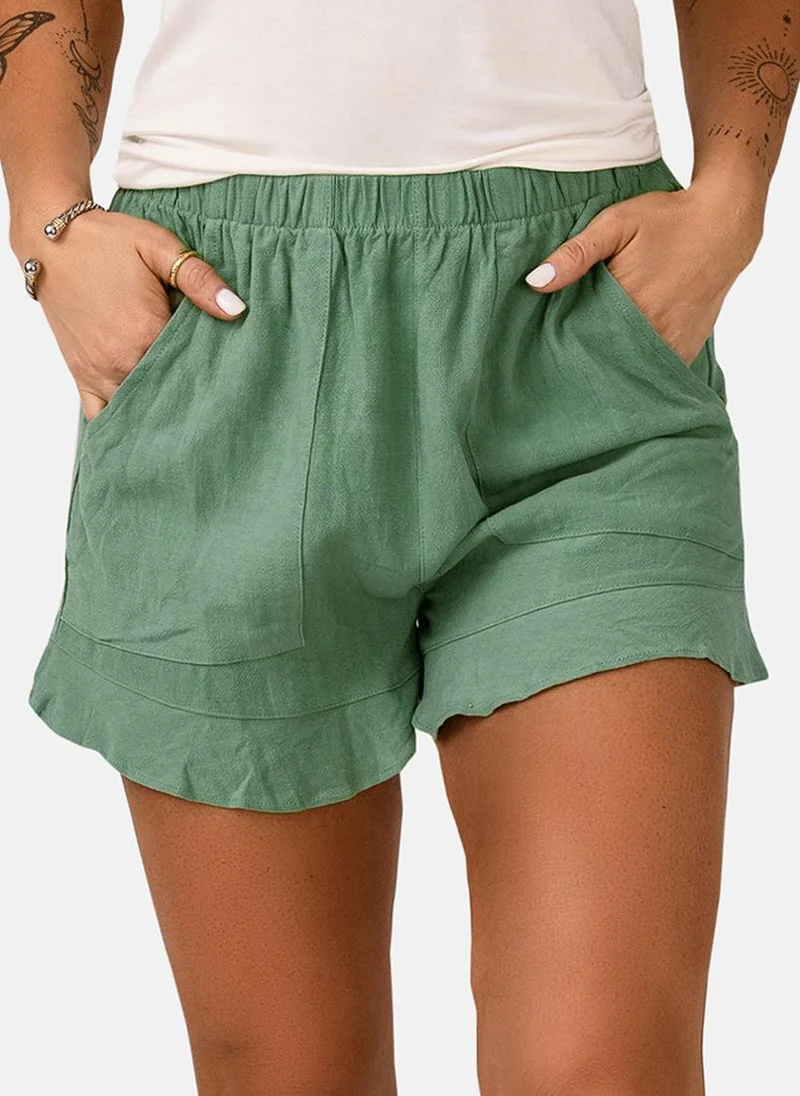 YUNIQEE Green Plain Casual Shorts