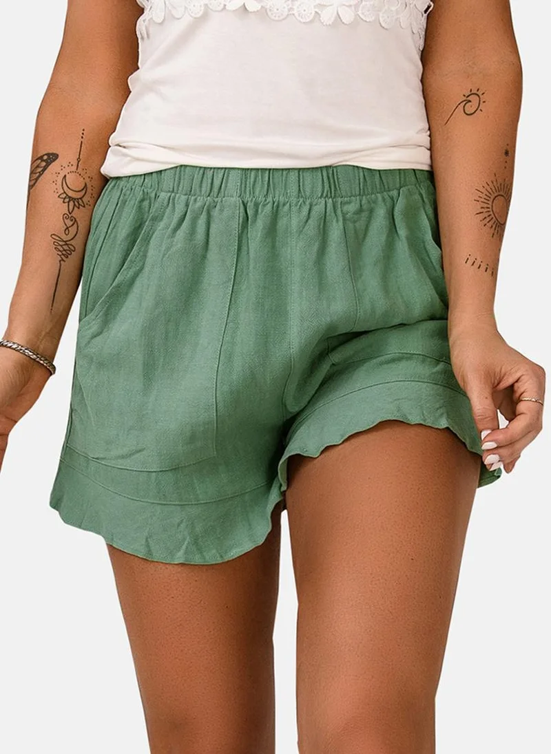 YUNIQEE Green Plain Casual Shorts