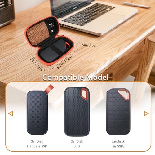 TUNYINSH Hard Case for Sandisk Extreme Pro/Sandisk Extreme Portable External SSD 128GB 500GB 1TB 2TB Protective Storage Travel Bag (Orange) - Image 2