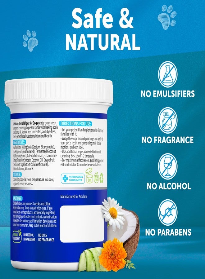 Artullano Dog Teeth Cleaning Wipes - 50 Dog Dental Care Finger Wipes - Finger Toothbrush for Removing Plaque, Tartar Buildup, Bad Breath - Oral Freshness, Healthy Teeth & Gum Support with Coconut Oil, Unscented - Image 5