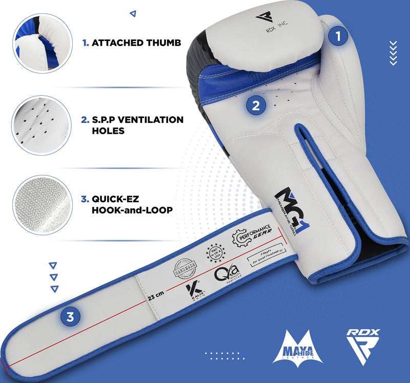 RDX Boxing Gloves EGO, Sparring Muay Thai Kickboxing MMA Heavy Training Mitts, Maya Hide Leather, Ventilated, Long Support, Punching Bag Workout Pads, Men Women Adult 8 10 12 14 16 oz - Image 2