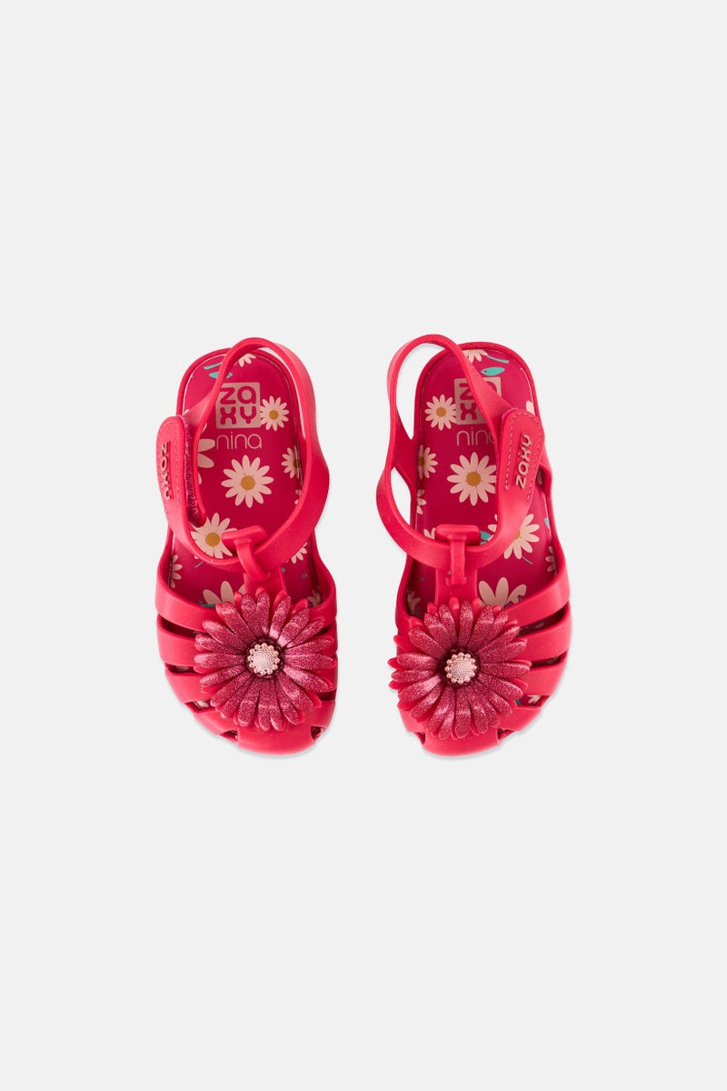Zaxy Toddlers Girl  Daisy Baby Velcro Sandals, Dark Pink - Image 3