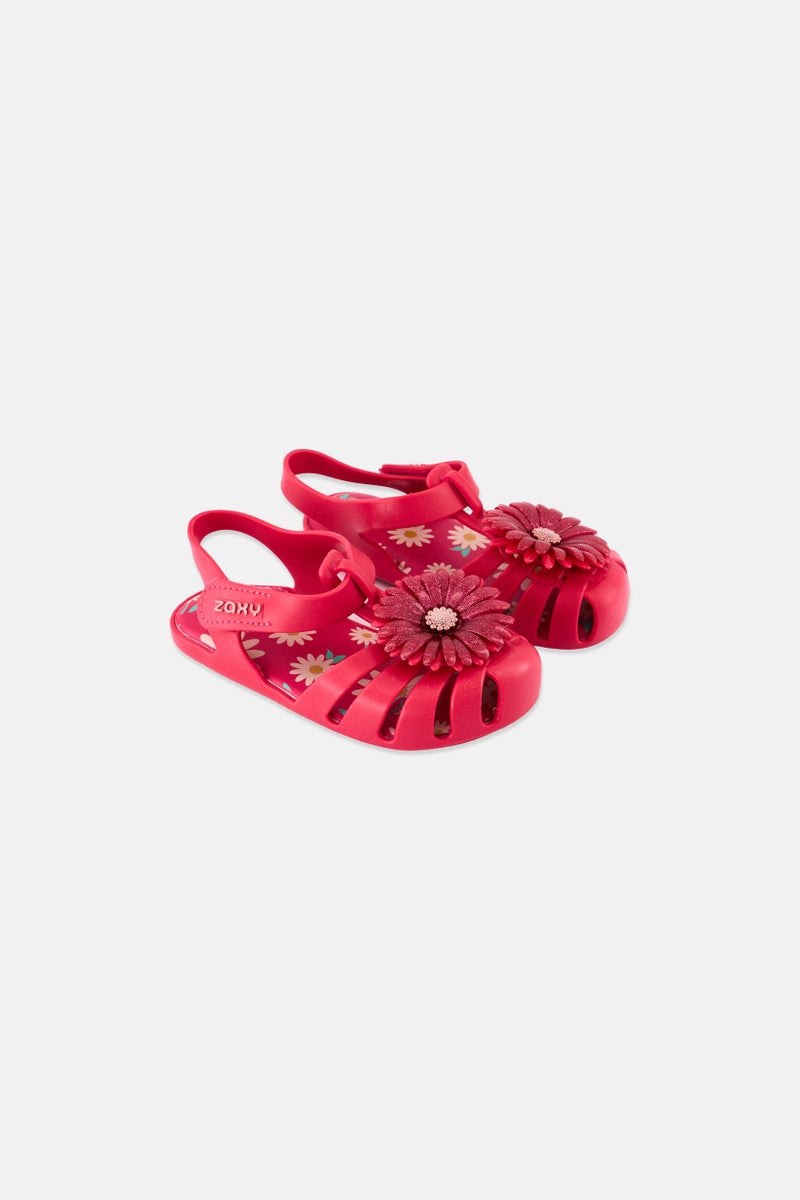 Zaxy Toddlers Girl  Daisy Baby Velcro Sandals, Dark Pink - Image 1