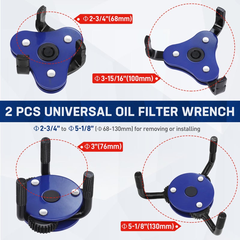 WORKPRO Universal Oil Filter Wrench Adjustable (68-130mm), Oil Filter Removal Tool, Oil Filter Change Set, Ideal for Engine Filters, Conduit, & Fittings - Image 2