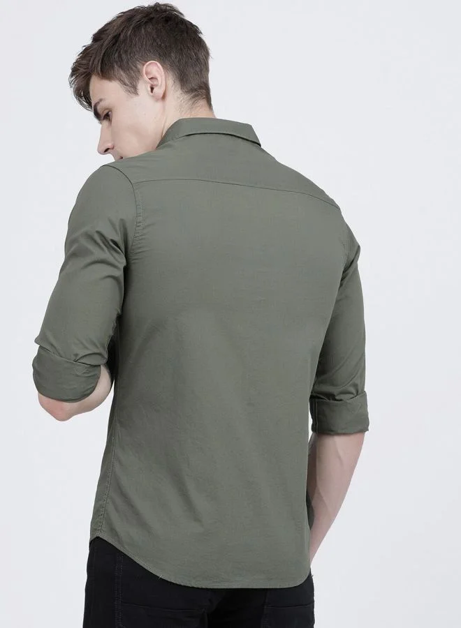 The Indian Garage Co Men Slim Fit Placement Print Full Sleeves Cutaway Collar Casual Shirt