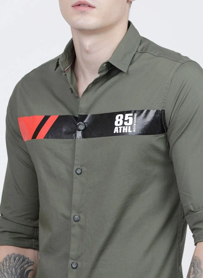 The Indian Garage Co Men Slim Fit Placement Print Full Sleeves Cutaway Collar Casual Shirt