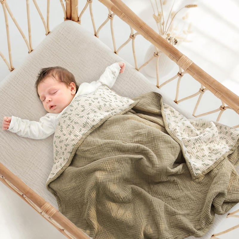 Lulu moon lulumoon Muslin Quilt Blanket, Crib Blanket for Baby and Toddler,47x47 Inches(Olive Tree) - Image 2
