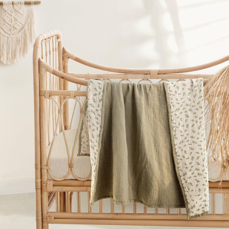Lulu moon lulumoon Muslin Quilt Blanket, Crib Blanket for Baby and Toddler,47x47 Inches(Olive Tree) - Image 3