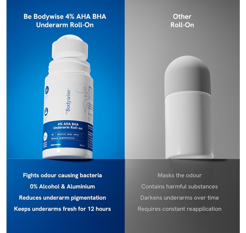 Be Bodywise Underarm Roll On |6% AHA BHA 1% Salicylic Acid, 4% Lactic Acid | Prevents Odour, Pigmentation | Brightens Skin, Kills Bacteria I Long Lasting | 0% Alcohol I Flora Advanced I 50ml - Image 3