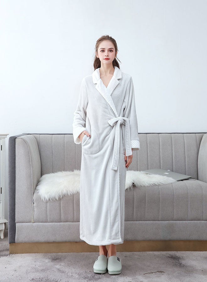 Hanayo Bath Robes Bathrobes Coat For Women & Men V Neck Long Sleeve Sleepwear Warm Unisex Couple Bathrobe Perfect for Everyday Use(Lightgrey,XL) - Image 2