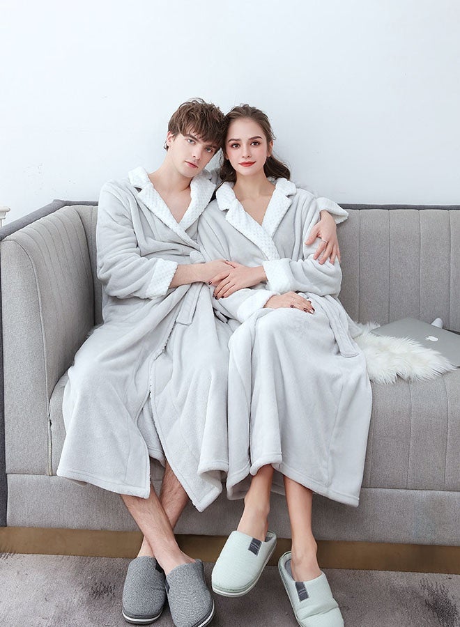 Hanayo Bath Robes Bathrobes Coat For Women & Men V Neck Long Sleeve Sleepwear Warm Unisex Couple Bathrobe Perfect for Everyday Use(Lightgrey,XL) - Image 4