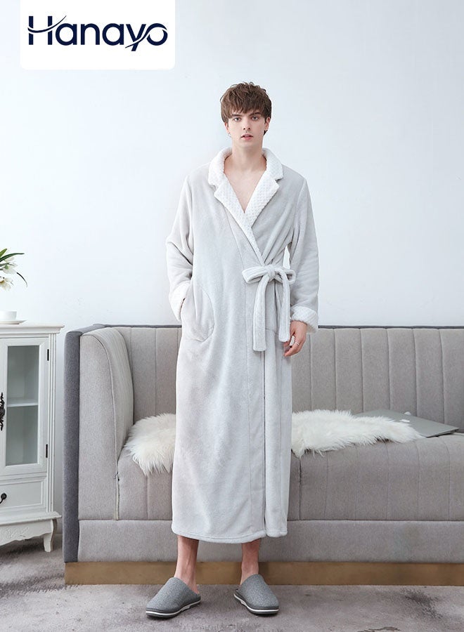 Hanayo Bath Robes Bathrobes Coat For Women & Men V Neck Long Sleeve Sleepwear Warm Unisex Couple Bathrobe Perfect for Everyday Use(Lightgrey,XL) - Image 1